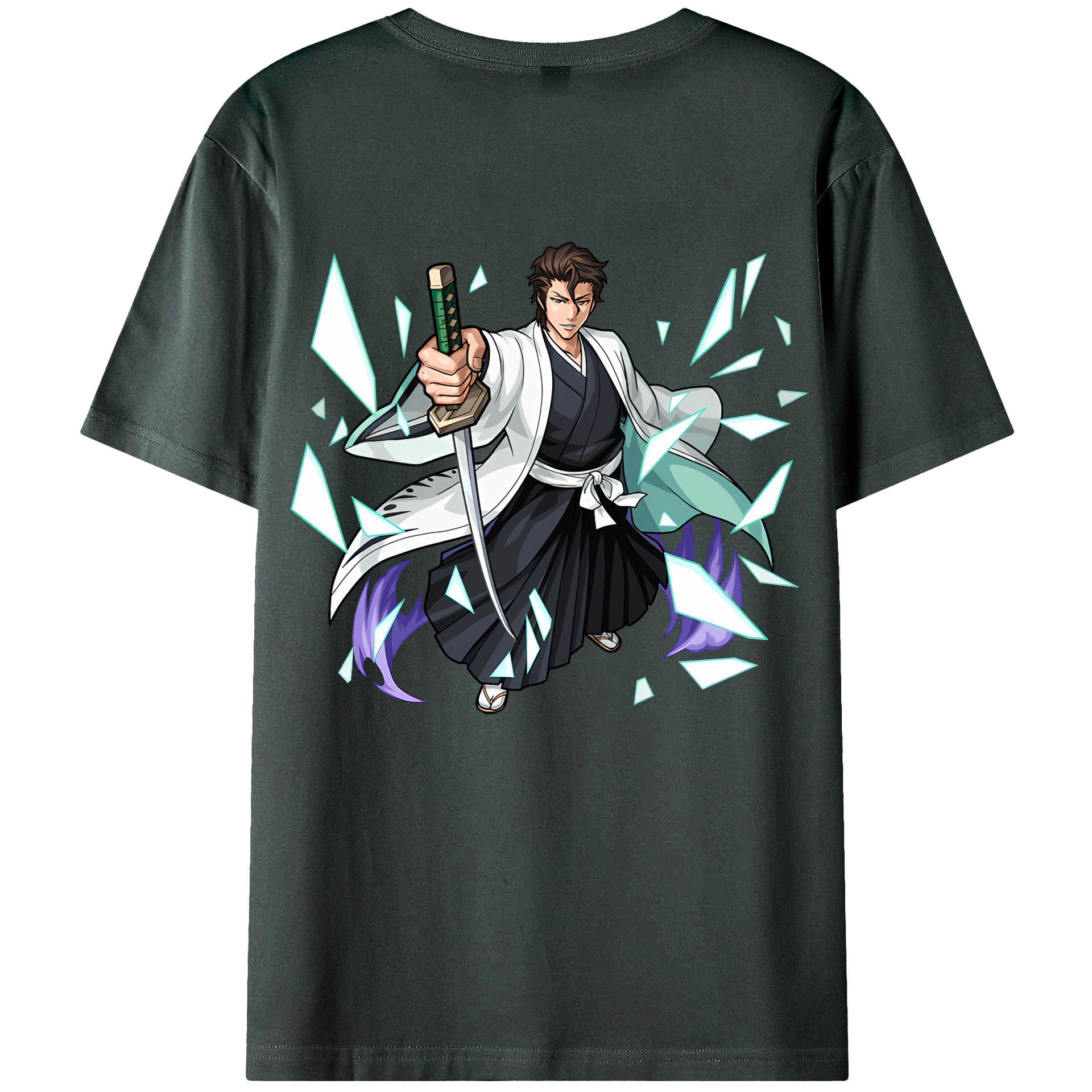 （画像用） ブリーチ 藍染 惣右介（あいぜん そうすけ） BLEACH Aizen Sousuke 綿100％ メンズ半袖Tシャツ（バックプリント） 通気性